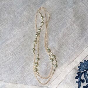 Elegant Pearl very long 30” with creamy pink micro crystal Beaded Necklace